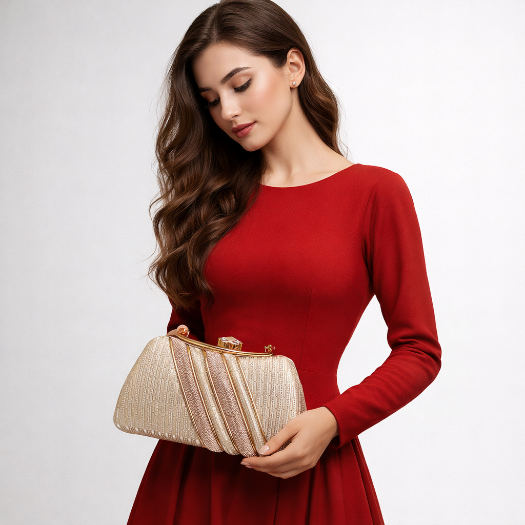 Super Classic Gold Rose Gold Diagonal Stripes Elegant Clutch