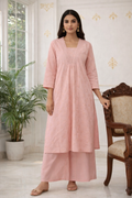 Women Pink Thread Embroidered Cotton Kurta Pant Set