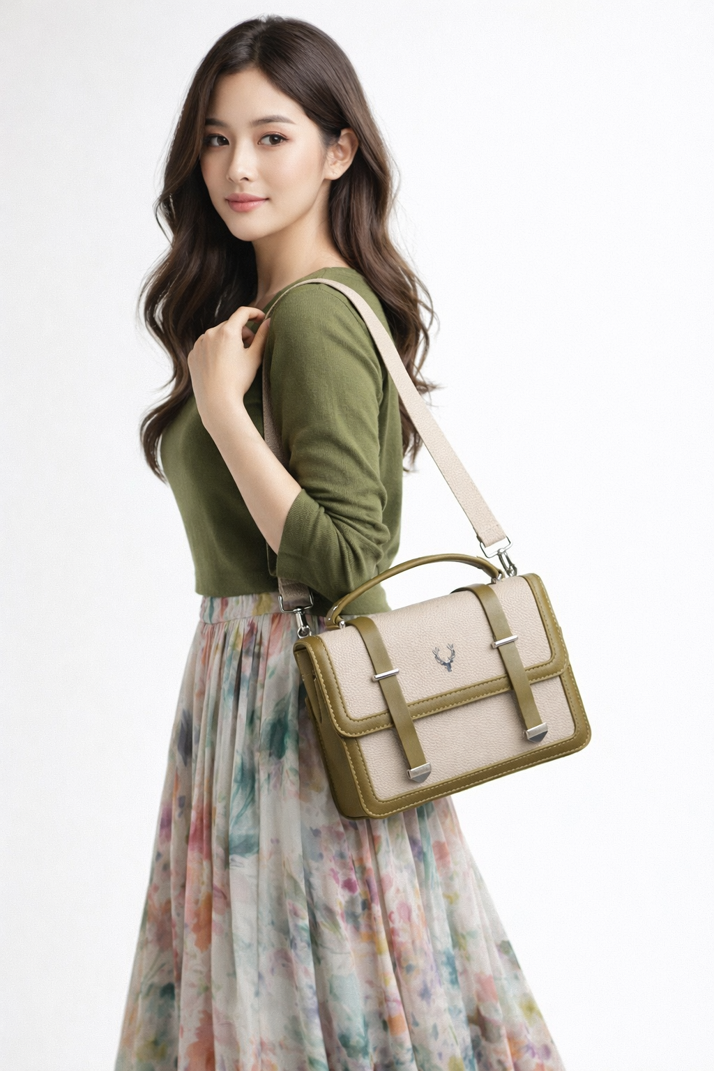 Super Classic Beige & Olive Green Elegant Handbag