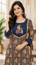 Blue Embroidered Cotton kurta pant dupatta set for women - image 1