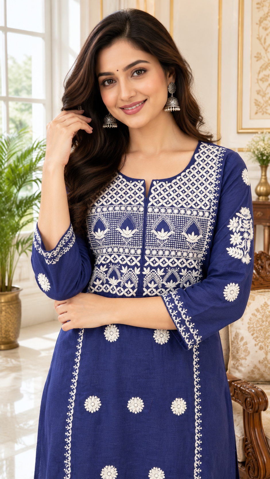 Purple Embroidered Cotton kurta pant dupatta set for women - image 1