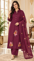 Purple Embroidered Cotton kurta pant set for women - image 1