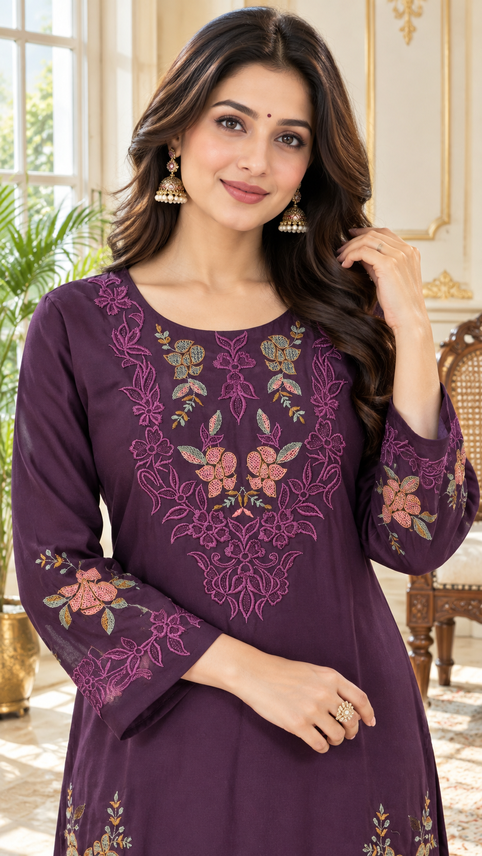 Purple Embroidered Cotton co-ord set for women - image 1