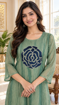 Green Embroidered Tissue co-ord set for women - image 1