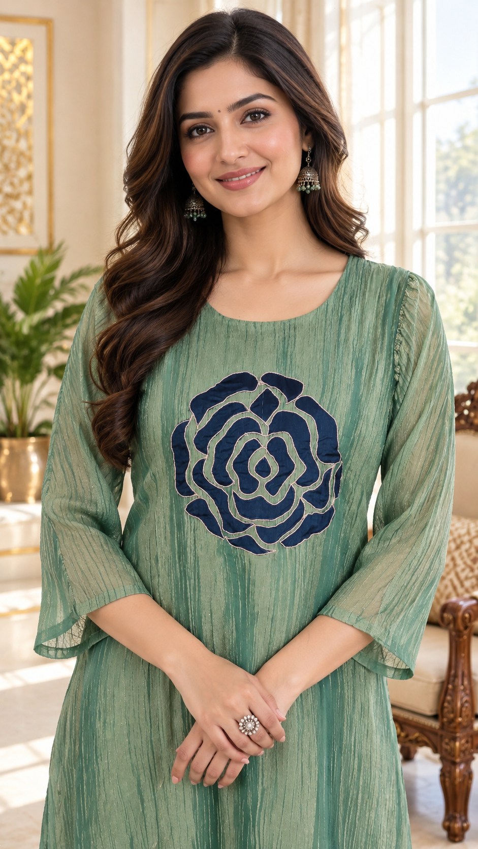 Green Embroidered Tissue co-ord set for women - image 1
