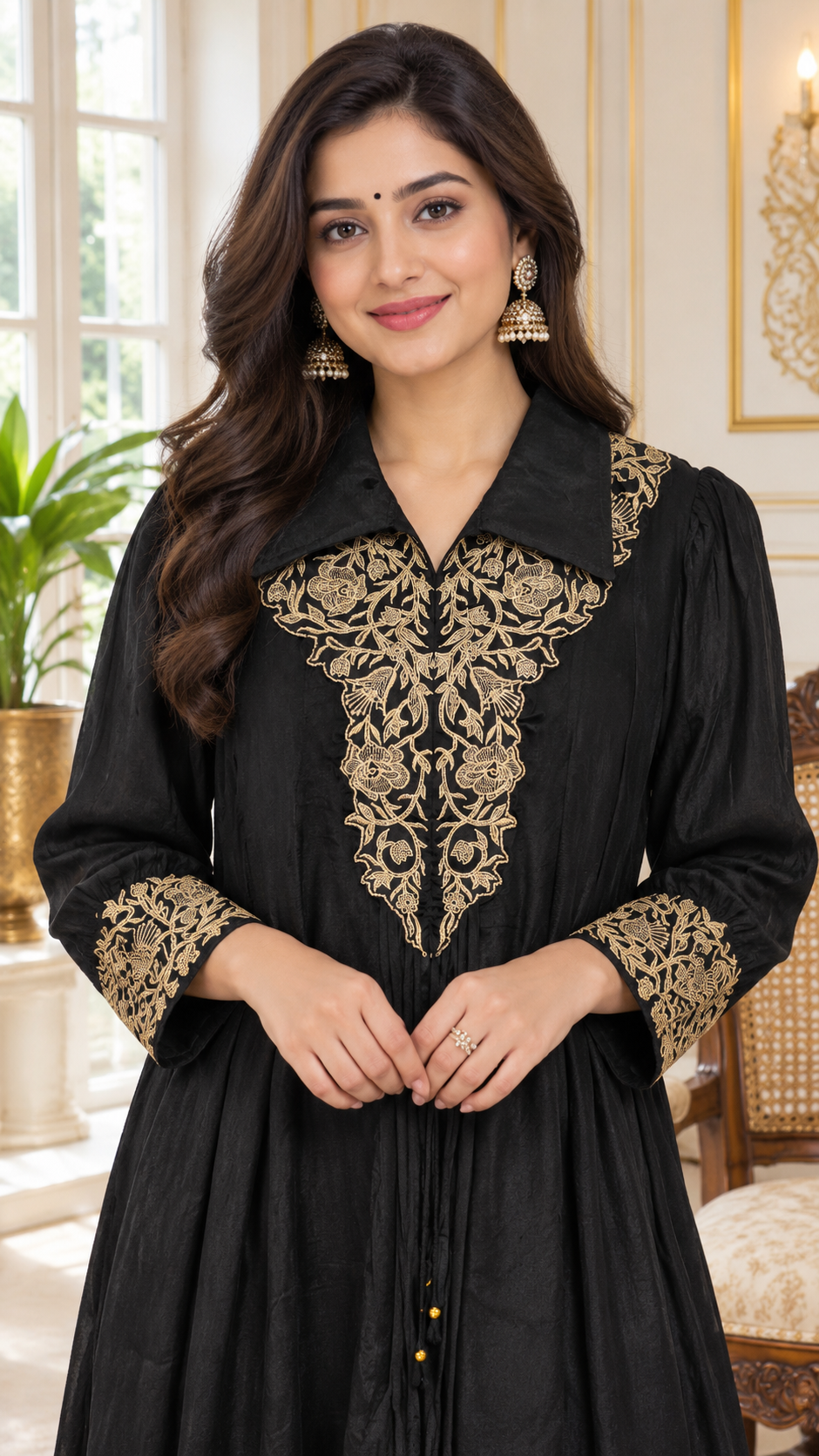 Black Zari Work Linen kurta pant set for women - image 2