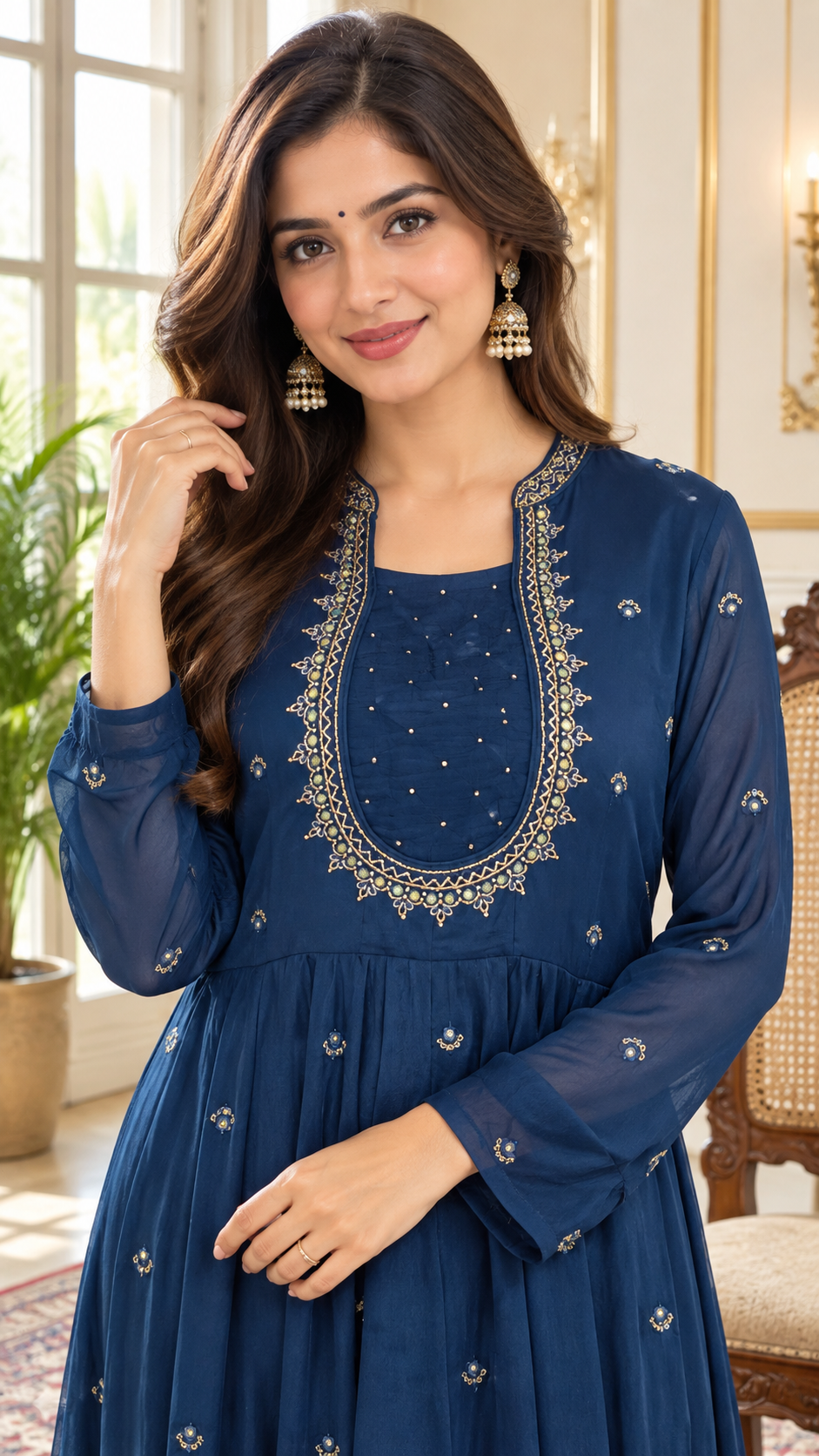 Navy Mirror Work kurta pant dupatta set for women - image 1