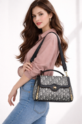Super Classic Off-White With Black Repeating Monogram Pattern Elegant Handbag