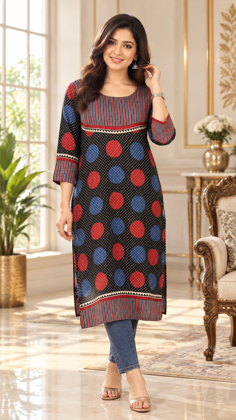Black Printed Silk kurta pant dupatta set for women - image 1