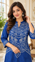 Blue Printed Silk kurta pant set for women - image 1