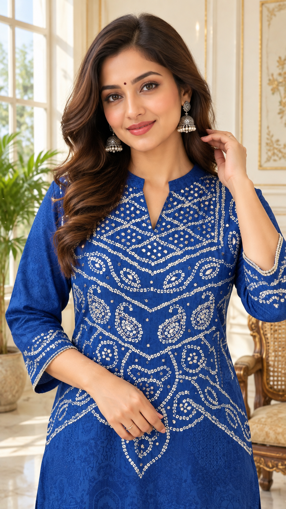 Blue Printed Silk kurta pant set for women - image 1