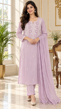 Lavender Embroidered Cotton kurta pant dupatta set for women - image 1