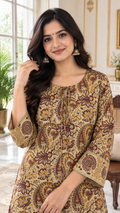 Beige Printed Cotton kurta pant dupatta set for women - image 1