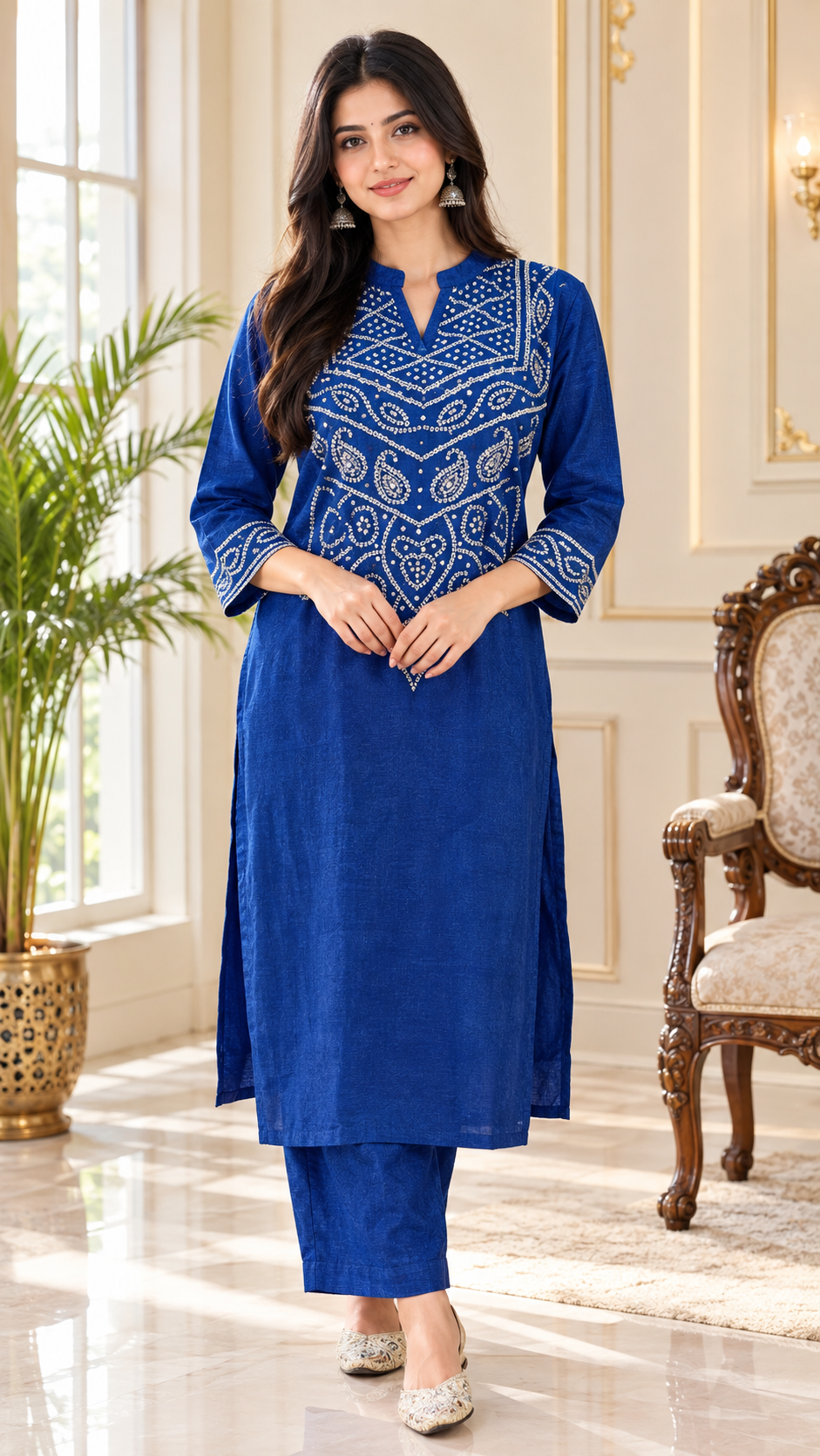 Blue Printed Silk kurta pant set for women - image 2