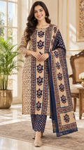 Beige Printed Cotton kurta pant dupatta set for women - image 1