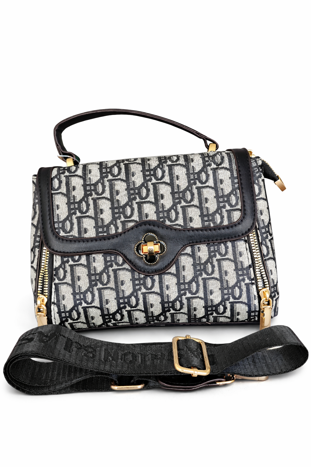 Super Classic Off-White With Black Repeating Monogram Pattern Elegant Handbag