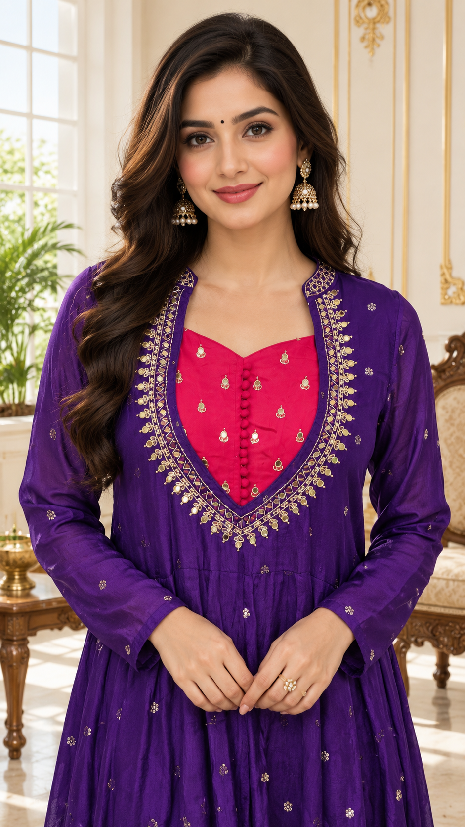 Purple Mirror Work kurta pant dupatta set for women - image 2