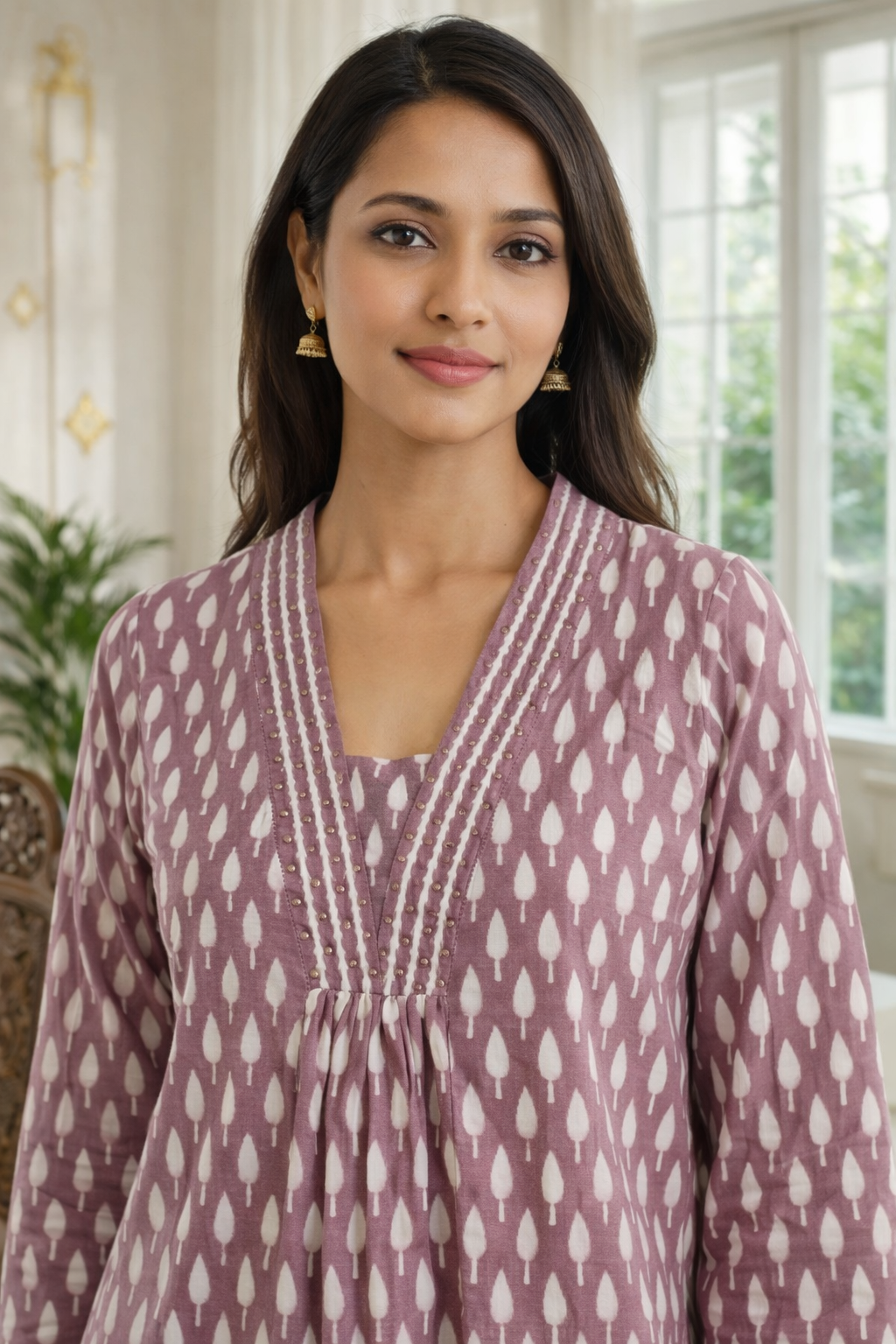 Women Onion Printed Cotton Kurta Pant Dupatta Set