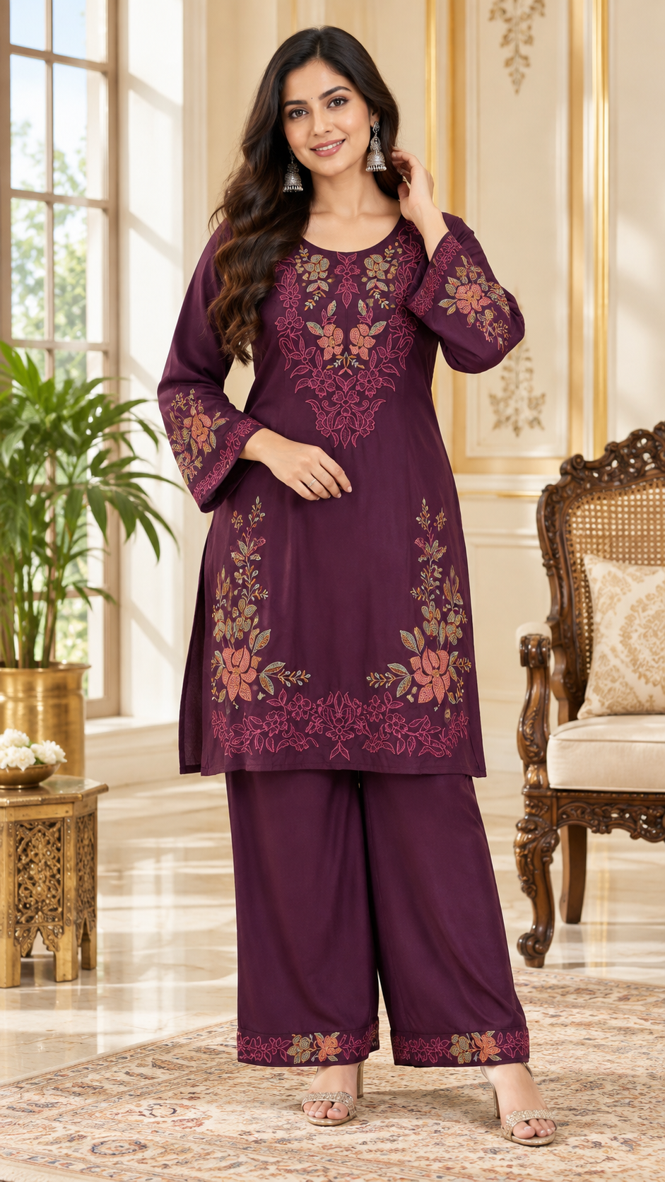 Purple Embroidered Cotton co-ord set for women - image 2