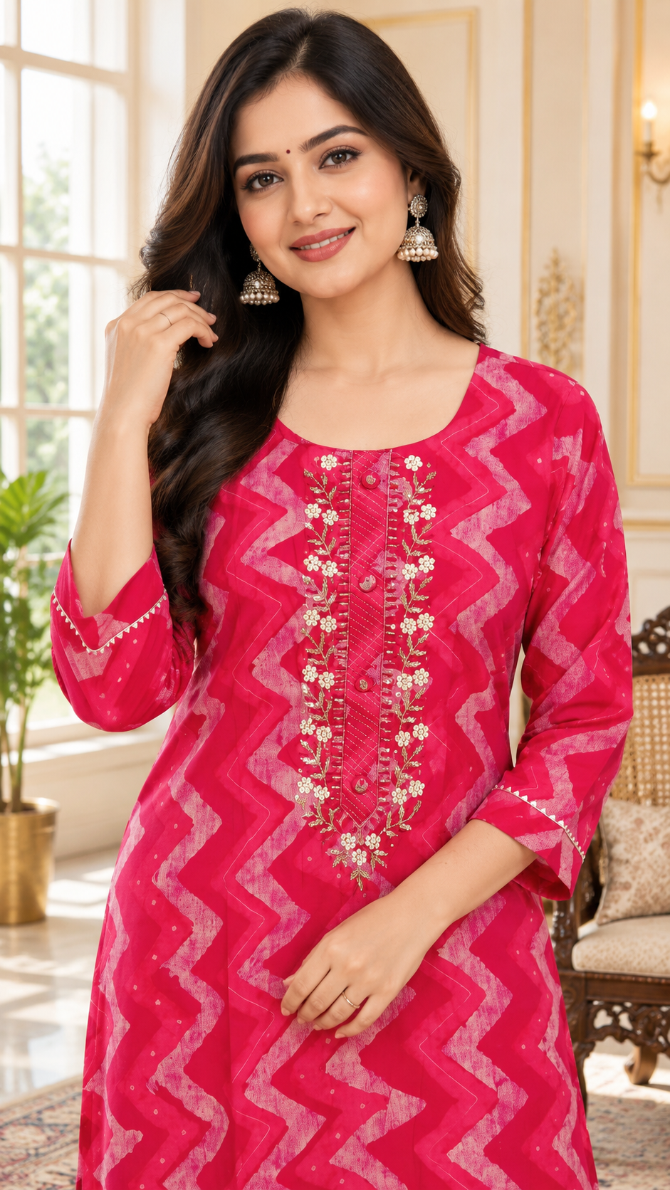 Pink Embroidered Silk kurta pant dupatta set for women - image 2