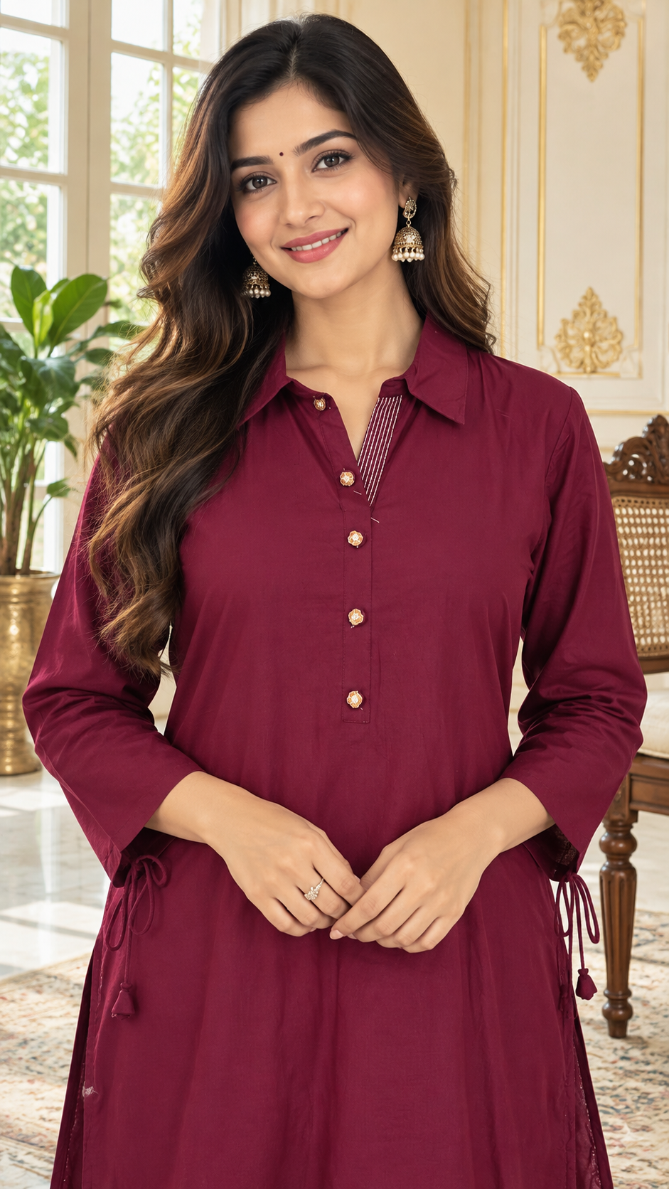 Purple Embroidered Cotton kurta pant set for women - image 2