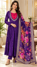 Purple Mirror Work kurta pant dupatta set for women - image 1