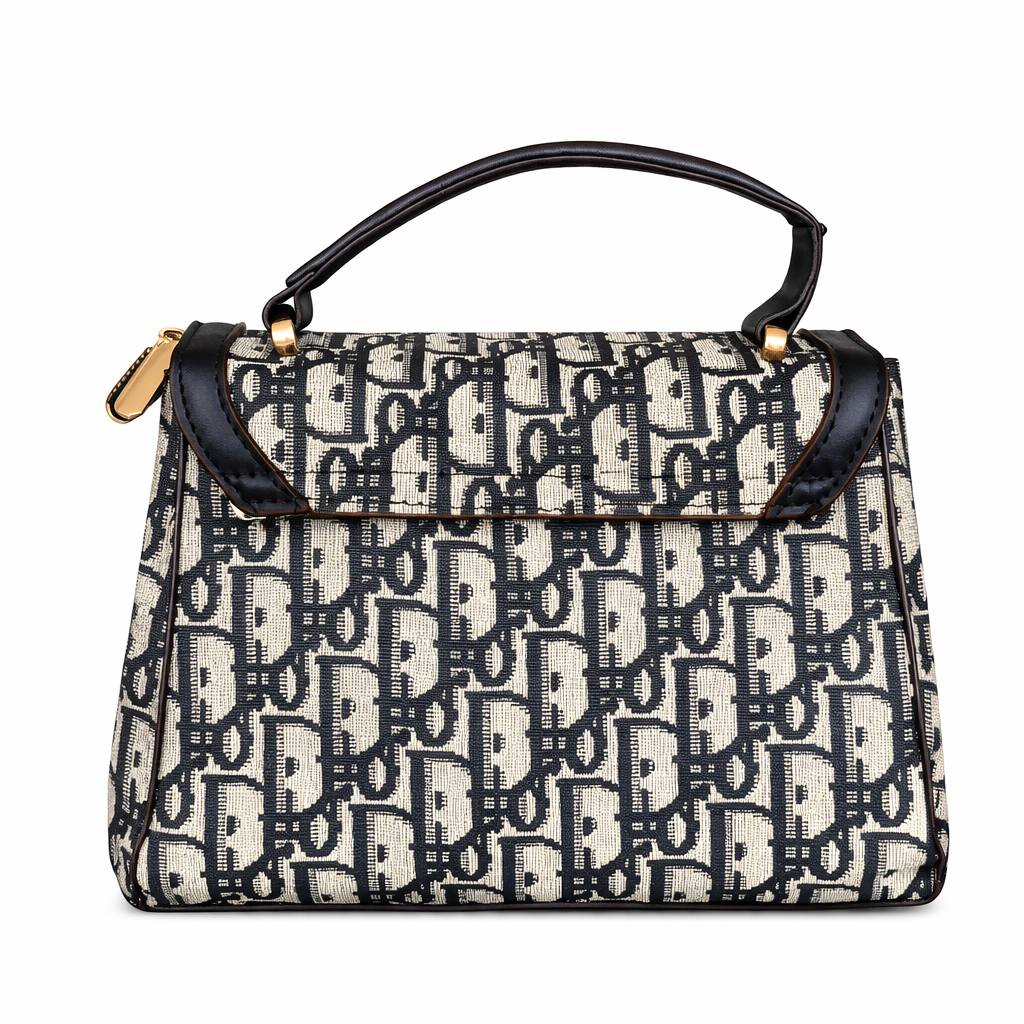 Super Classic Off-White With Black Repeating Monogram Pattern Elegant Handbag